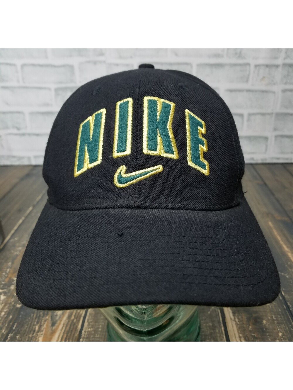 Vintage Nike Center GREEN / YELLOW Swoosh with WHITE TAG Strapback Hat Cap